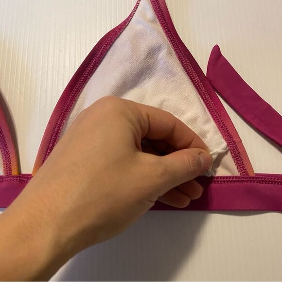 Patagonia sunset hot pink coral Swim bathing suit bikini triangle bra top-M - Picture 5 of 5